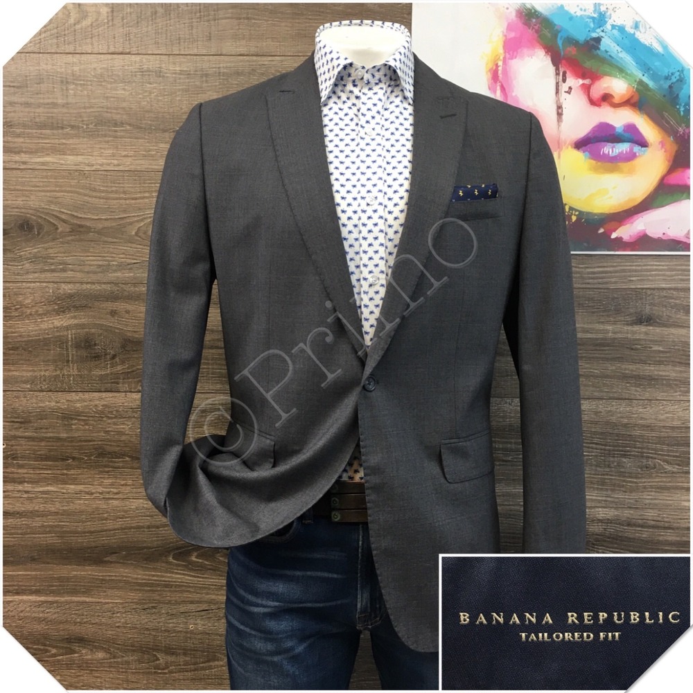 BANANA REPUBLIC Mens Blazer Sport Coat Casual Jacket Size 44R Gray Wool Suit